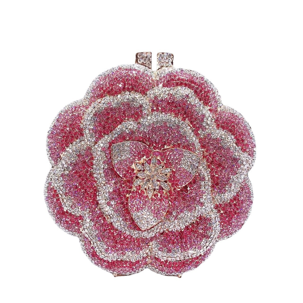 Sac de soirée rigide rond en métal rose pour femmes