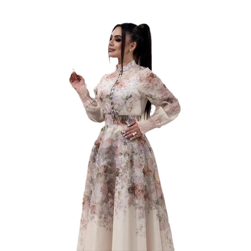 Women's Fashion Flower Stand Collar Dress