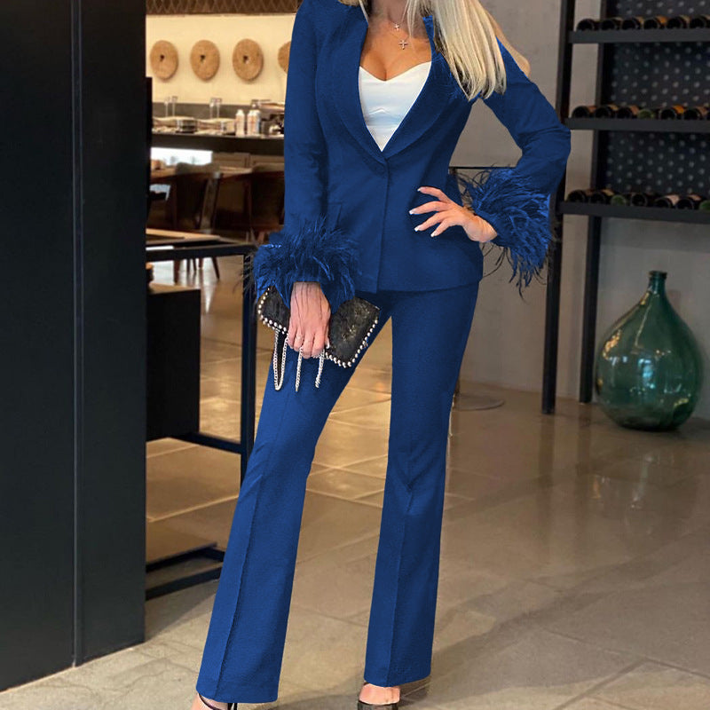 Ensemble décontracté tendance femme à manches longues avec veste et pantalon