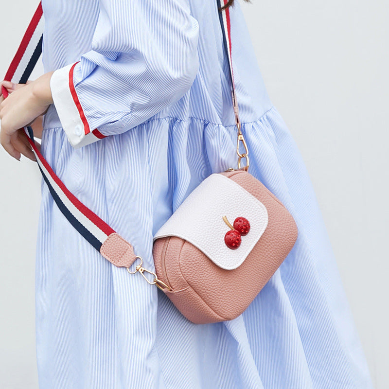 Sweet Cherry Small Square PU Leather Messenger Bag 18cm