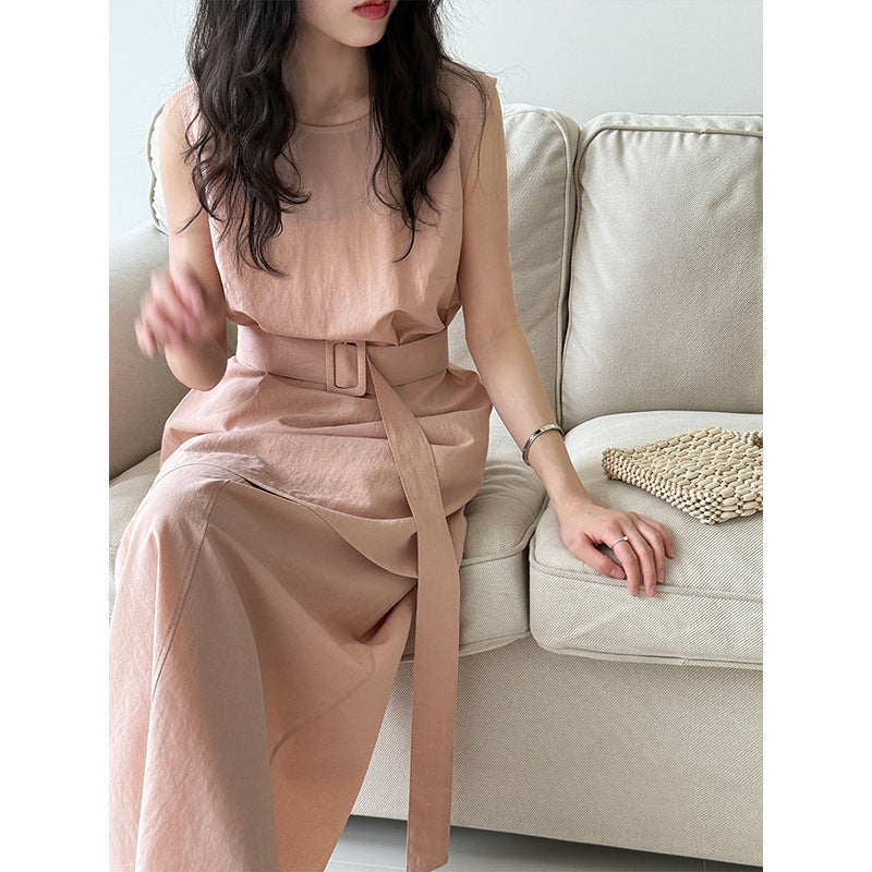 Temperament High-grade Cinched Sleeveless Top With High Waist Skirt