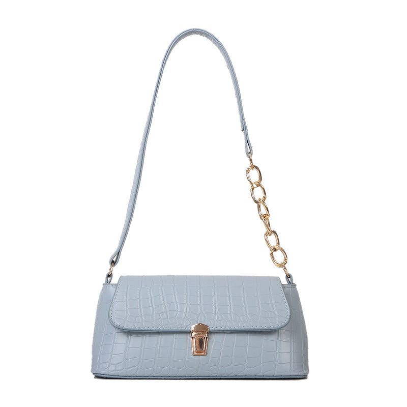 Sac à bandoulière français minoritaire de style baguette avec motif crocodile, en PU souple, 24x10.5x9cm
