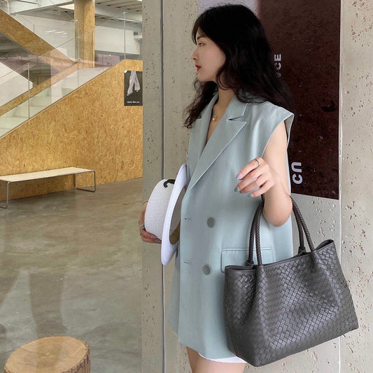 Handmade leather Sheepskin Woven Handbag For Women