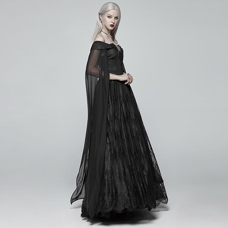 Cape Sleeve Off-Neck Victoria Dress Black A-Line for Groom or Bride’s Mother