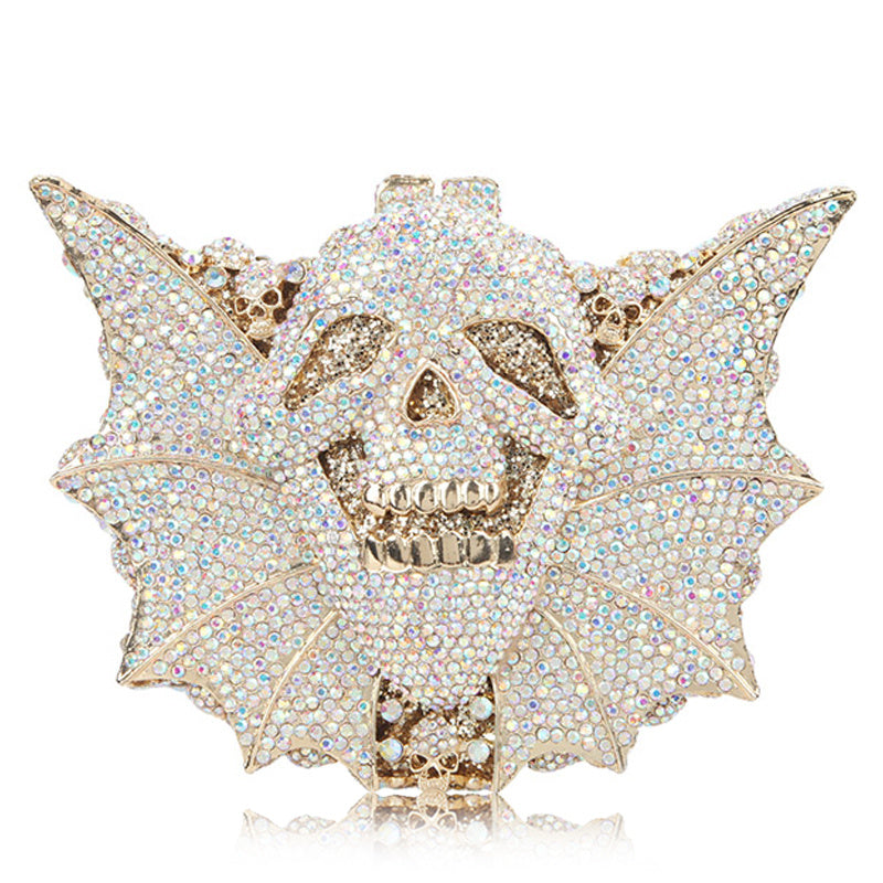 Halloween Crystal Women's Skull Bat Bag 19CM Alloy Evening Clutch