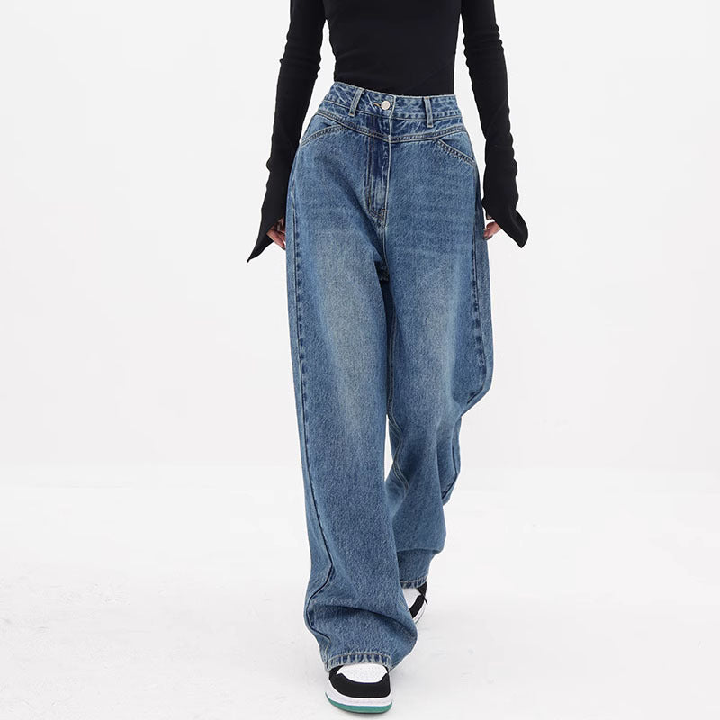 Women's Autumn Blue High Waist Loose Wide Leg Jeans
