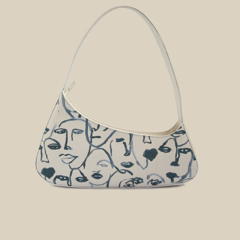 Niche White Canvas Vintage Shoulder Bag 35.5CM