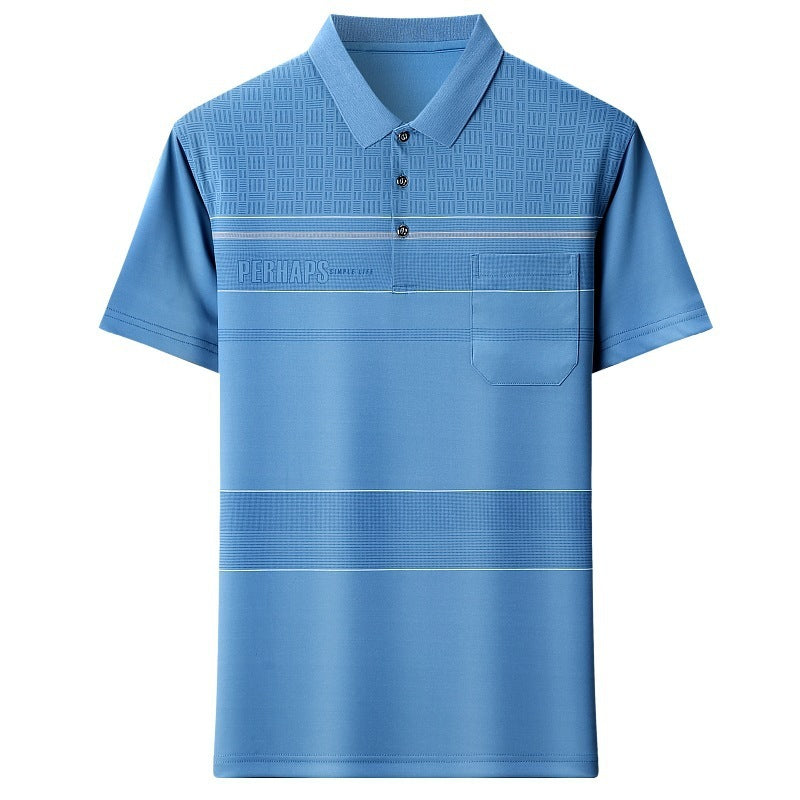 Men's Youth Striped Polo Shirt with Pocket Cotton Spandex