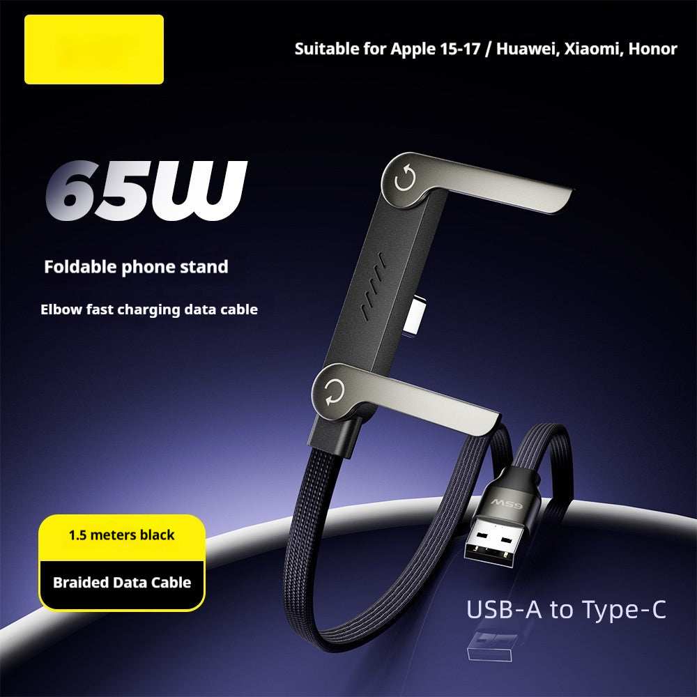 240W Fast Charging Cable with Foldable Phone Stand and 90° Elbow Holder