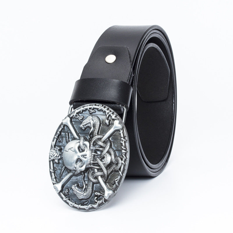 Men's Genuine Leather Skull Alloy Buckle Casual Retro Belt