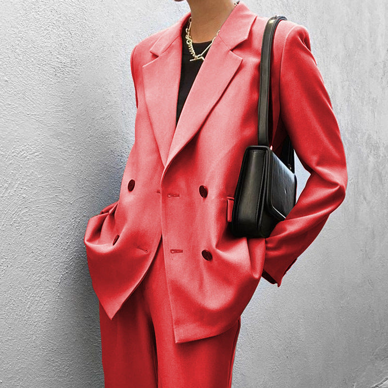 Ensemble tailleur-pantalon deux pièces de couleur unie pour femme