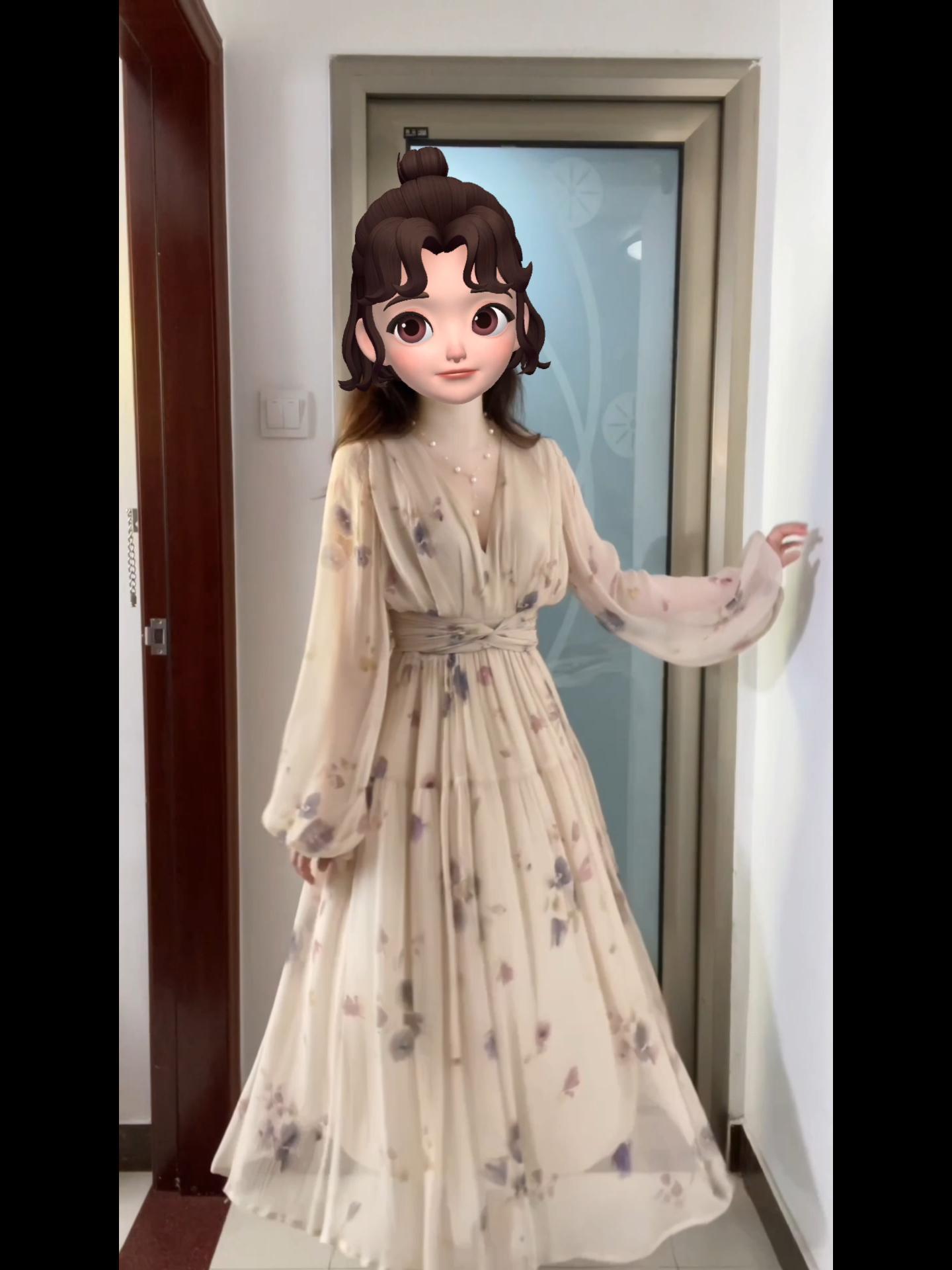 Oversized French V-neck Chiffon Floral Dress