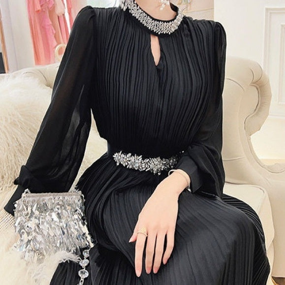 Ladies Black Chiffon Dress with Heavy Beaded Hem