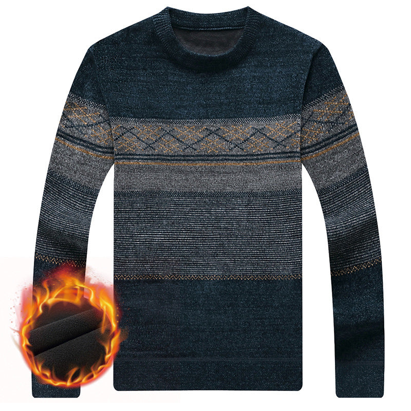 Chenille Velvet Padded Thick Warm Jacquard Sweater for Middle-Aged Men