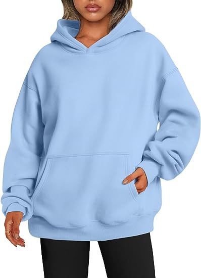 Sweat-shirt à capuche oversize uni avec poches pour femme - Pullover, Polyester, S-XXL