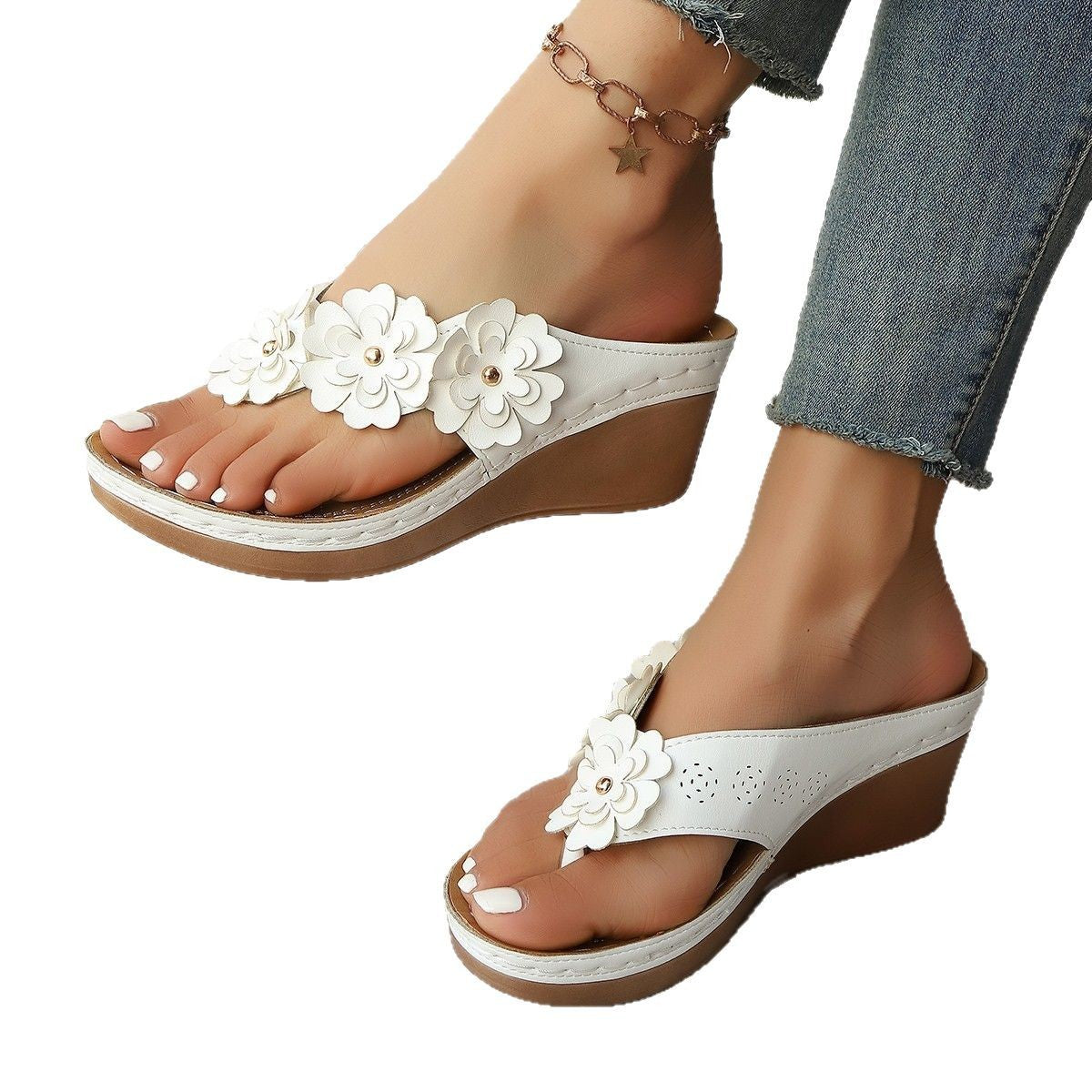 Flower Stitching Wedge Women's Sandals