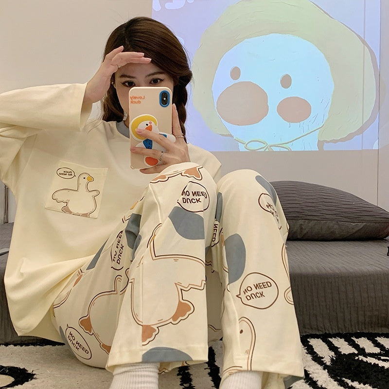 Cartoon Loose And Cute Long-sleeved Pajamas For Women