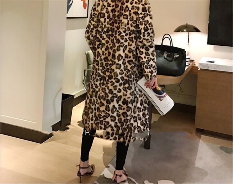 Manteau extra long en fausse fourrure imprimé léopard pour femme