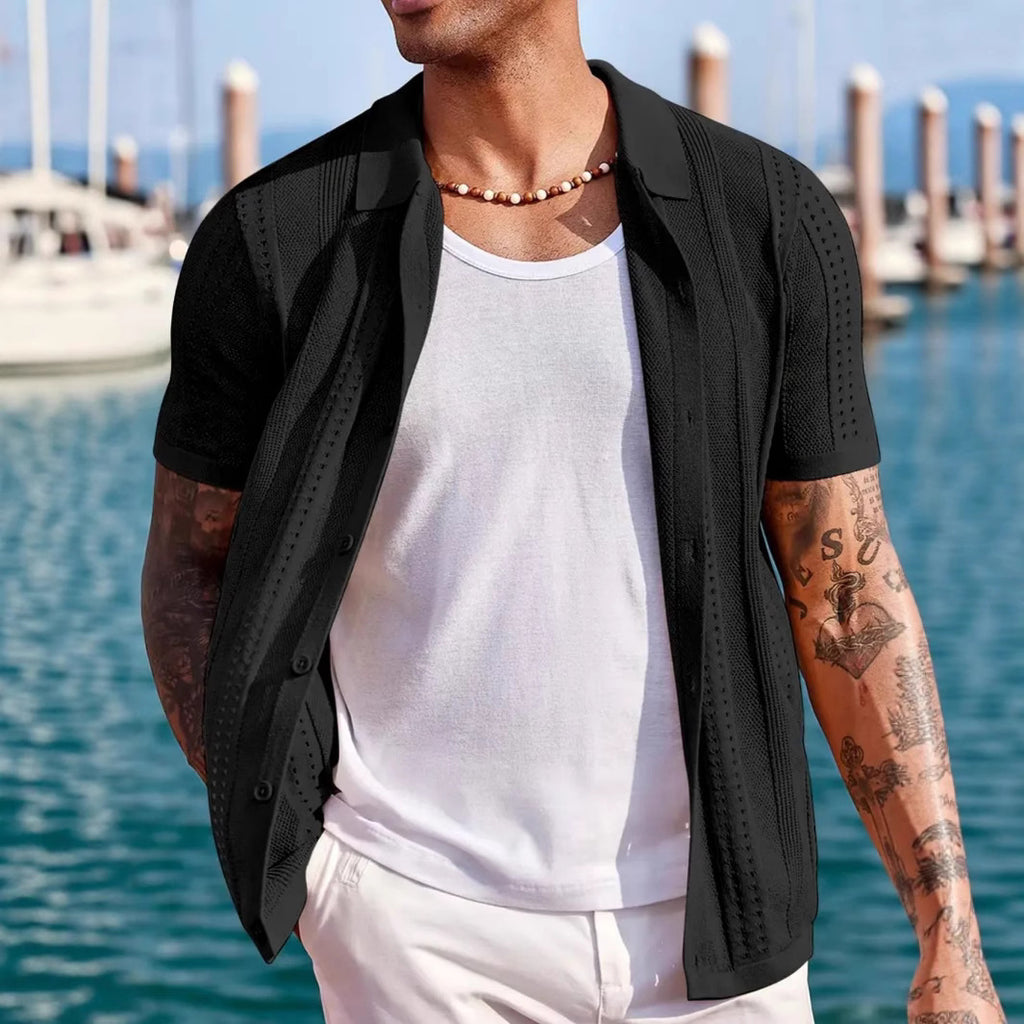 Men's Breathable Short-Sleeve Knitted Cardigan Solid Color