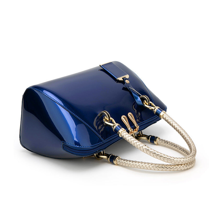Blue Patent Leather Medium Shiny One-Shoulder Handbag
