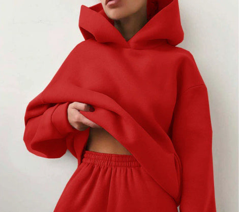 Simple Solid Color Hooded Casual Suit