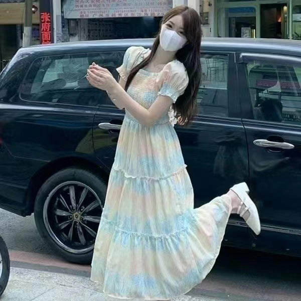 Fashionable Elegant French Floral Dress Women