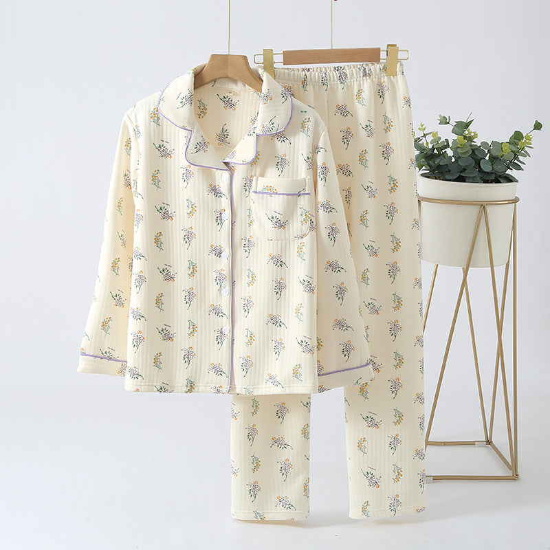 Ensemble pyjama d'hiver ample et épais en coton léger pour femme