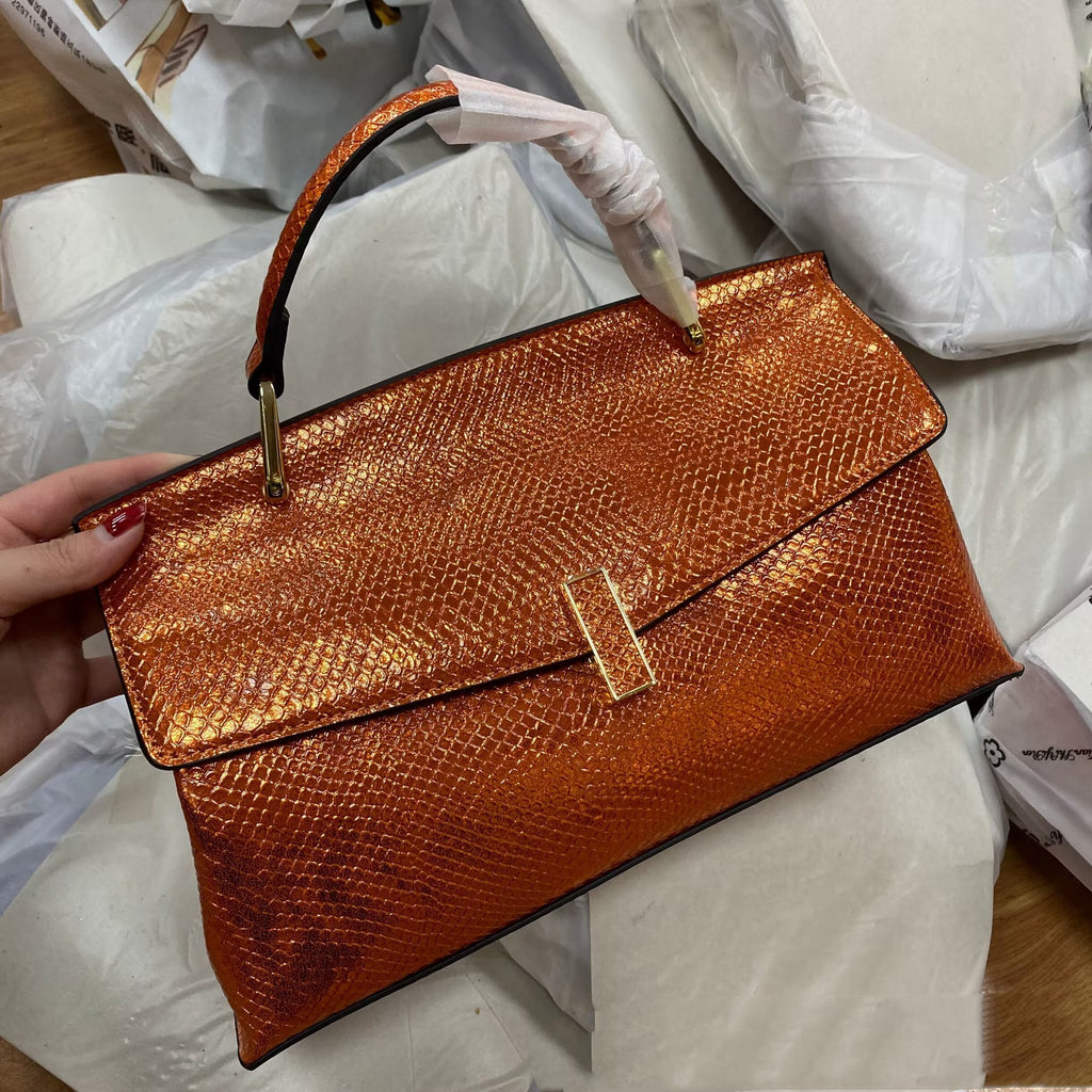 Large Capacity Genuine Leather Crocodile & Python Pattern Crossbody Handbag 32x20x12cm