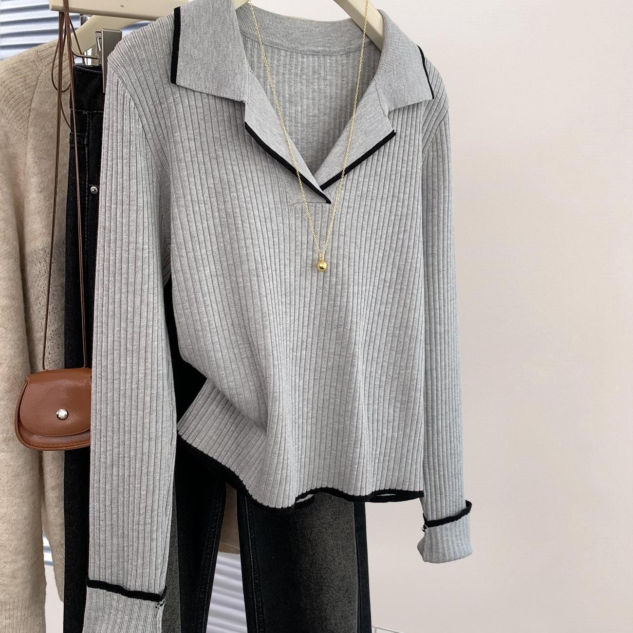 Gray Tummy-Covering Relaxed-Fit Slimming Loose Top, Long Sleeve, S-XL