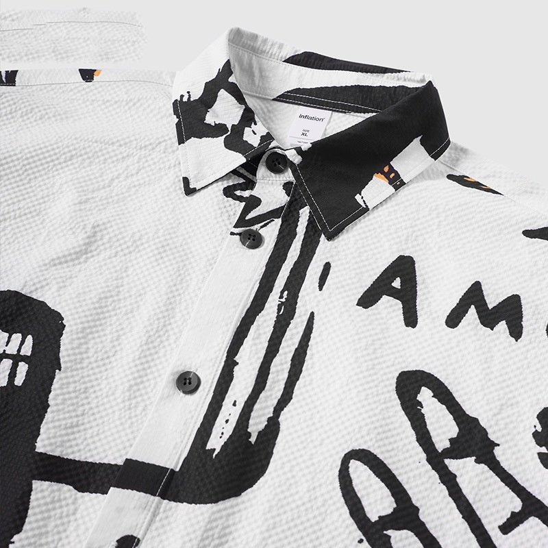 Hand-Painted Graffiti Digital Print Polyester Shirt for Autumn Winter