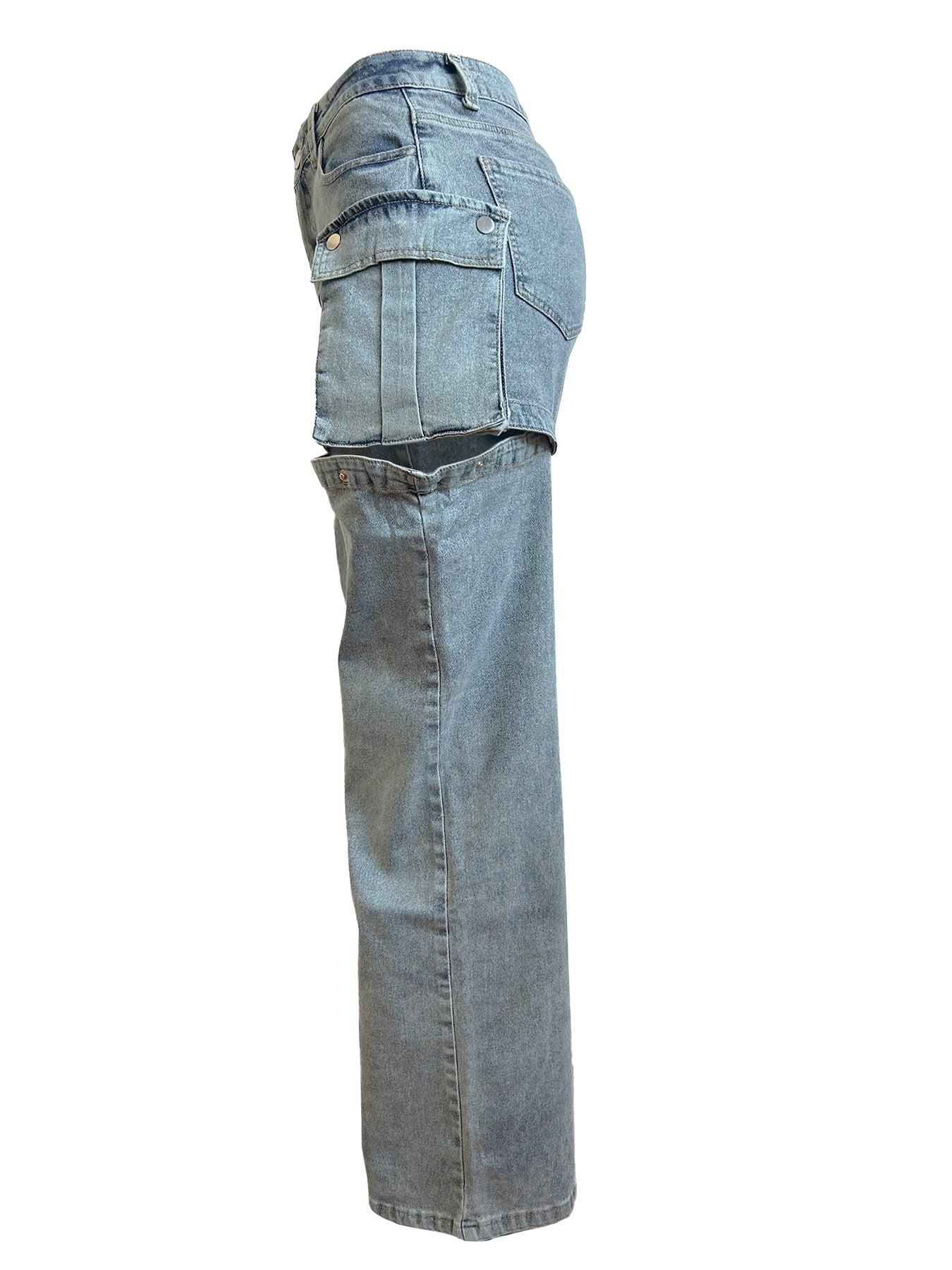 Women's Light Blue Stretch Denim Detachable Hanging Bag Shorts Trousers