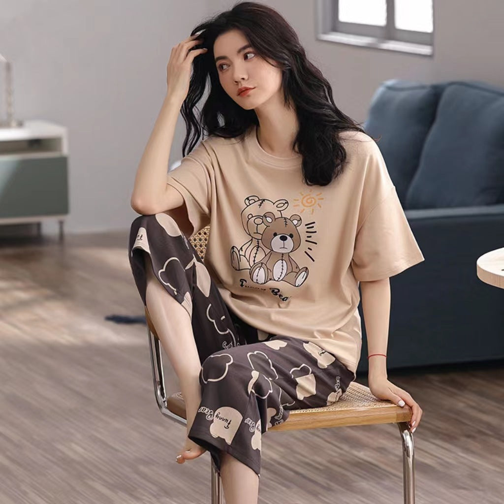 Women's Plus Size Short Sleeve Cropped Pajama Set Homewear