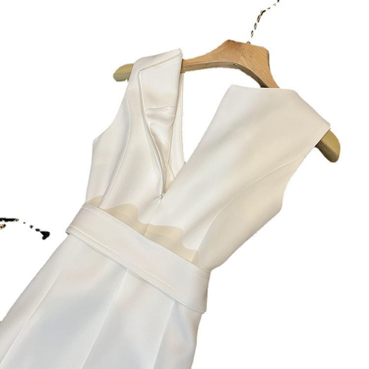 Women's White Denim Vest Skirt and Jacket Two-Piece Set