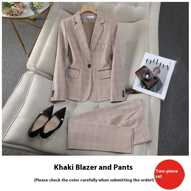 Ensemble élégant pour femme de style britannique à carreaux abricot
