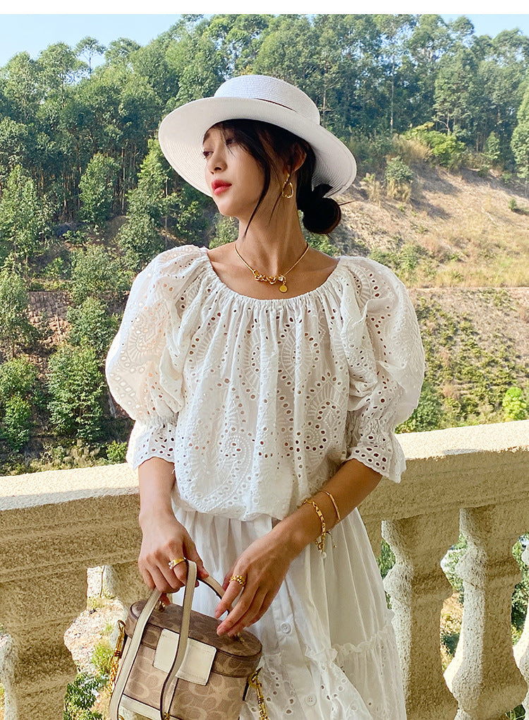 Chemisier en coton blanc de style français, à enfiler, S-XL