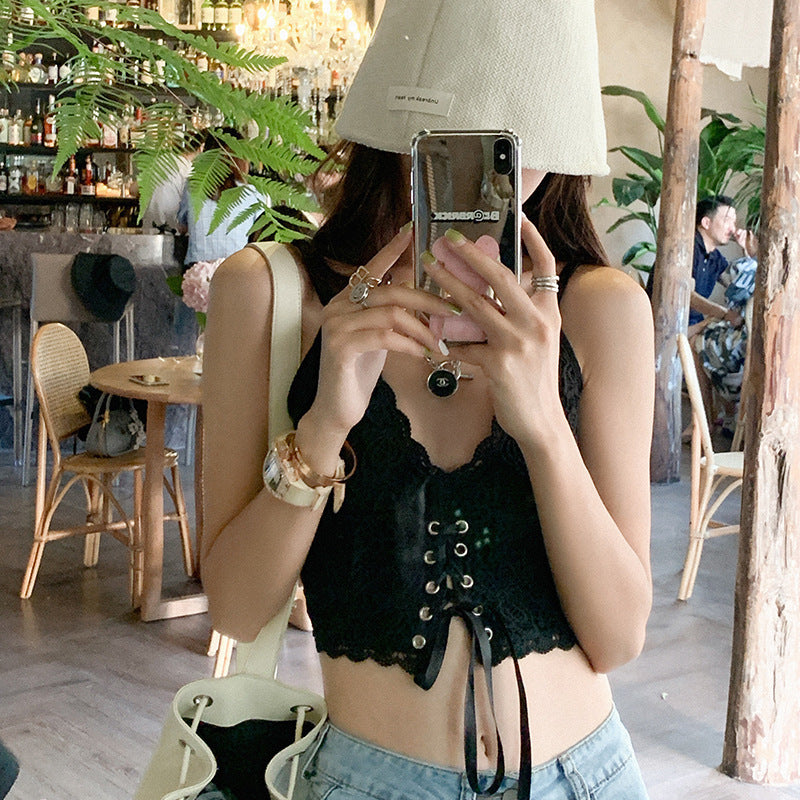 French Sweet Lace Strap Tank Top