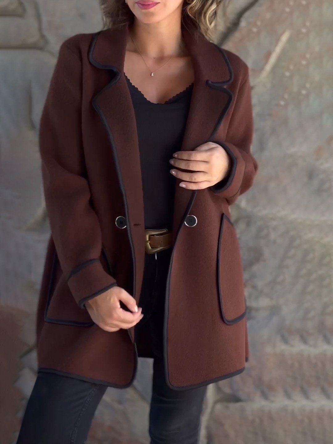 Women's Autumn Winter Elegant Double-Sided Wool Coat with Fur Collar