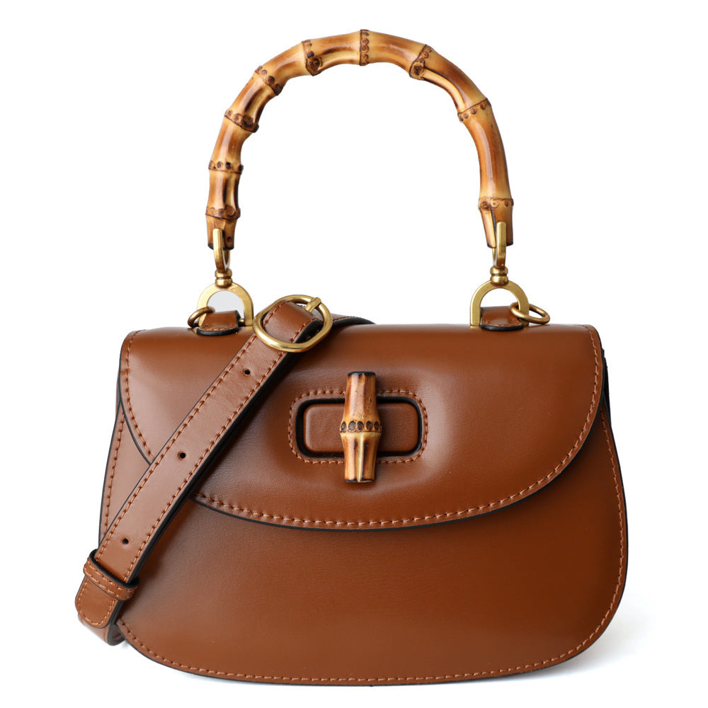 Retro Bamboo Saddle Leather One Shoulder Handbag 22x13x5cm