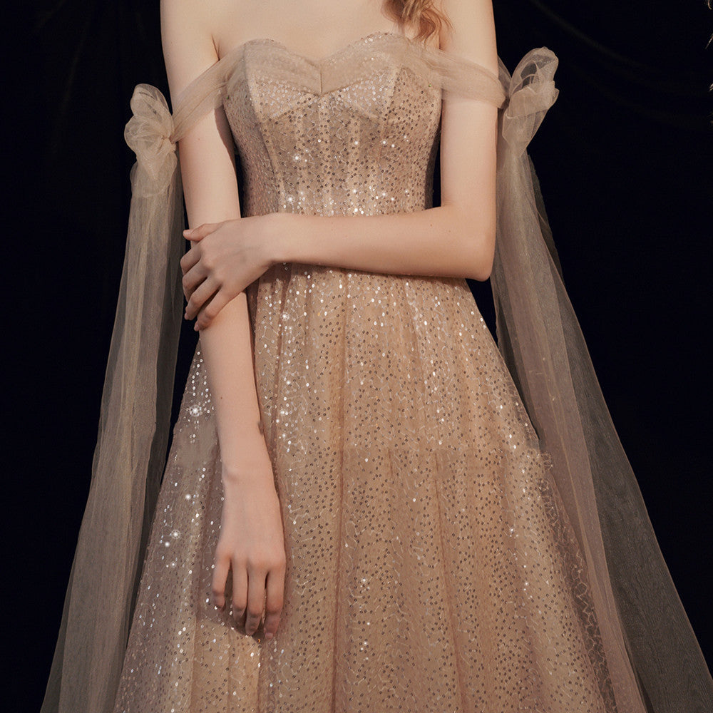 Women's Gold Bandage Wedding Dress Short Sleeve Long Skirt
