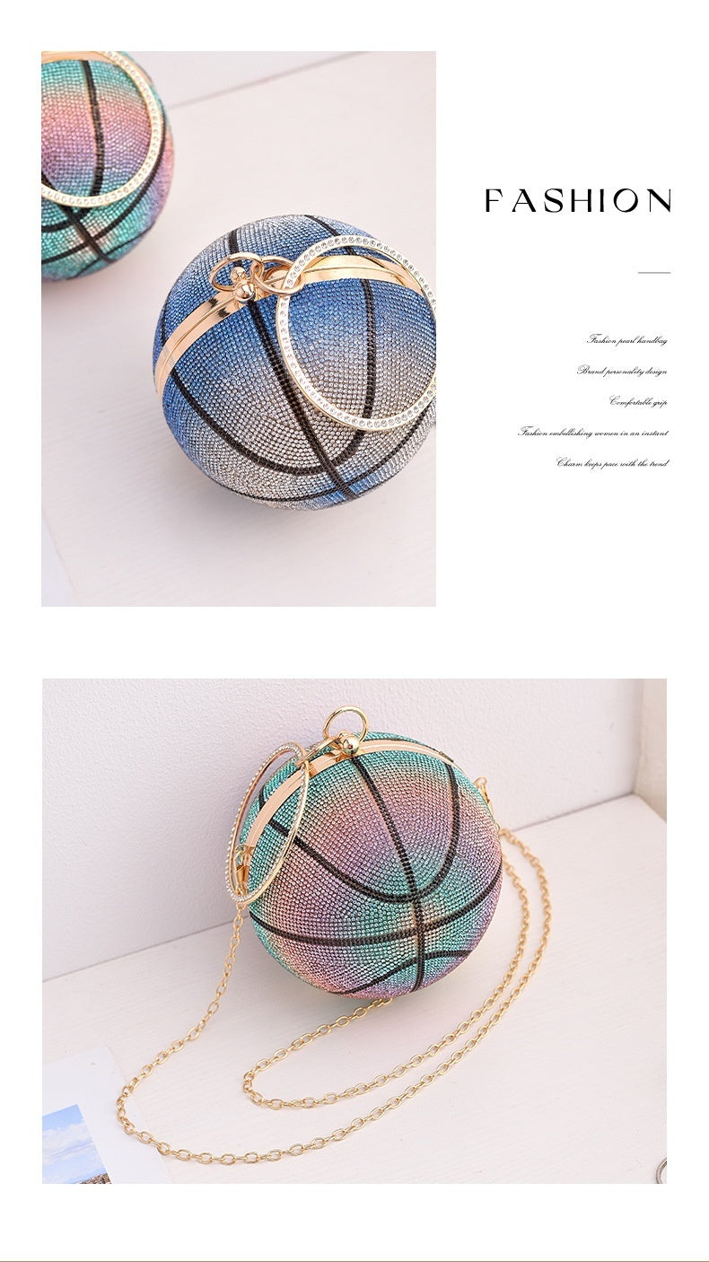 Colorful Round Basketball Dinner Bag Full Diamond 14cm Diameter