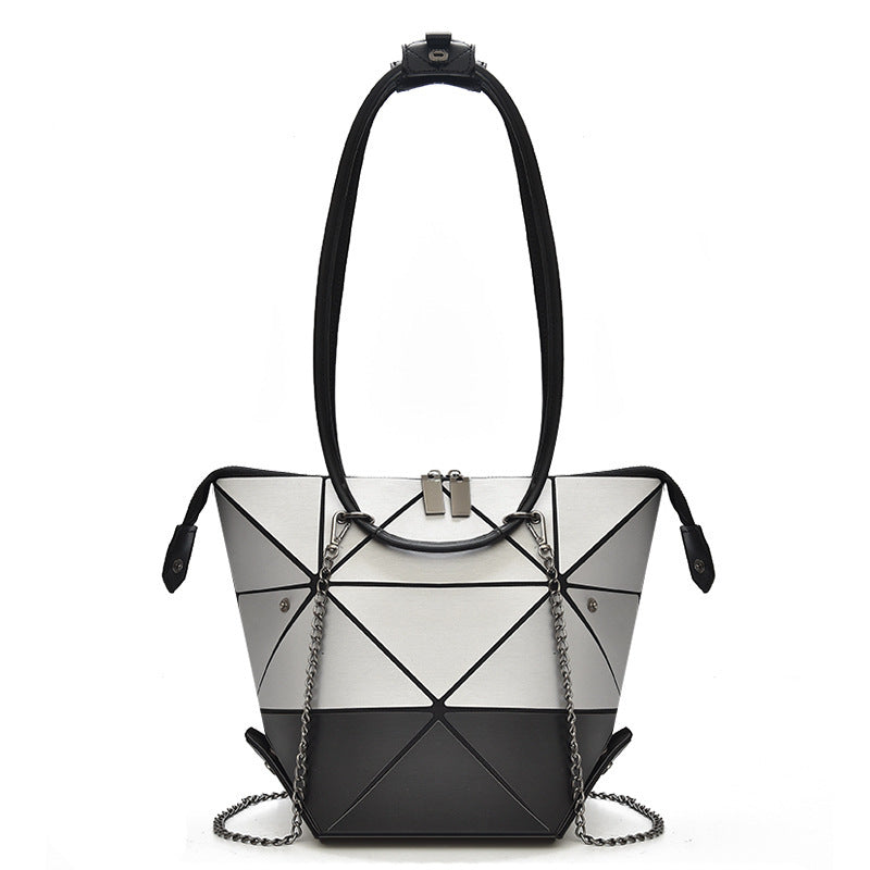 Trendy Medium Folding Geometric Diamond Laser Variety Bag with Zipper