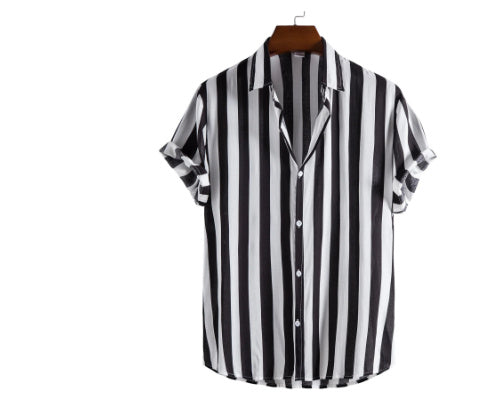 Men's Casual Short-Sleeve Striped Printed Shirt