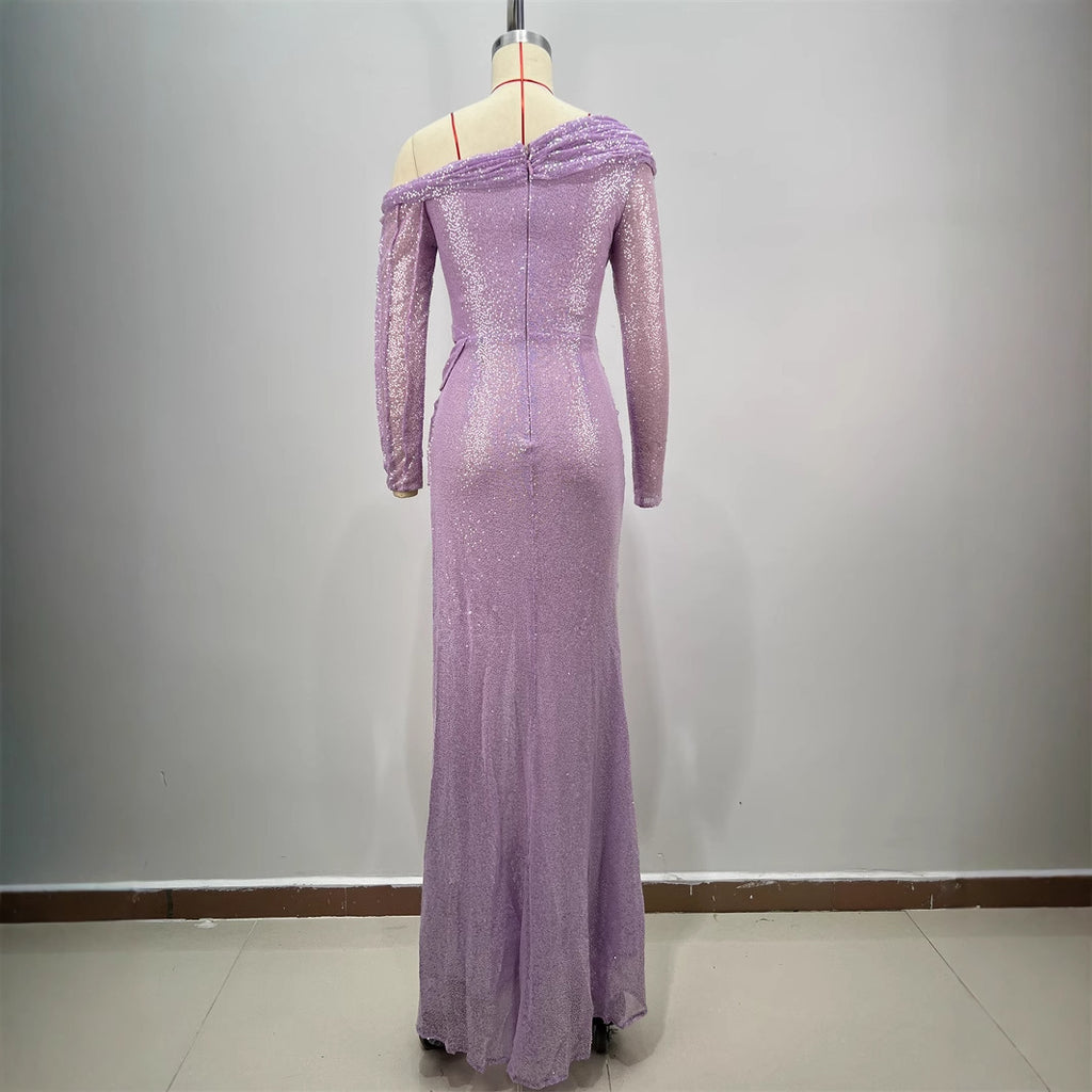 Women's Slim Fit Lavender Purple Long Slit Dress