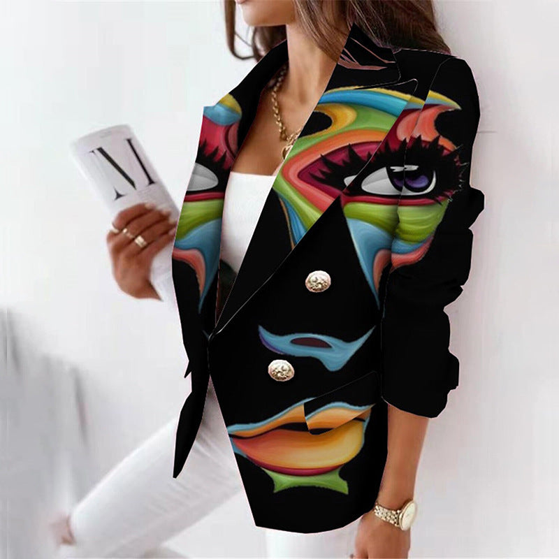 3D Color Print Slim Fit Suit Jacket for Women