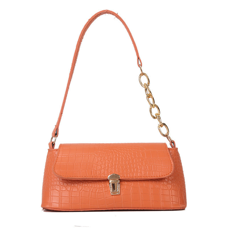 Sac à bandoulière français minoritaire de style baguette avec motif crocodile, en PU souple, 24x10.5x9cm