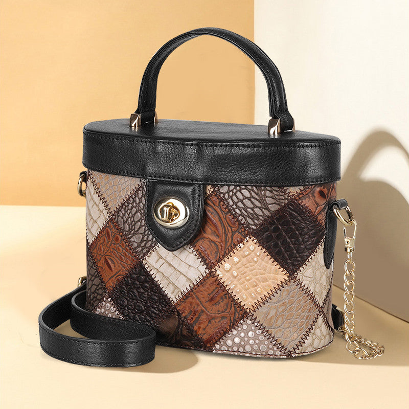 Ladies Small Cowhide Leather Cylinder Shoulder Messenger Bag