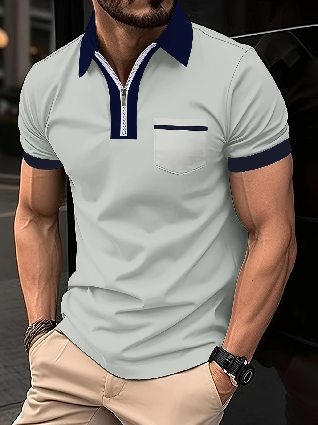 Men's Casual Short Sleeve Chest Pocket Shirt