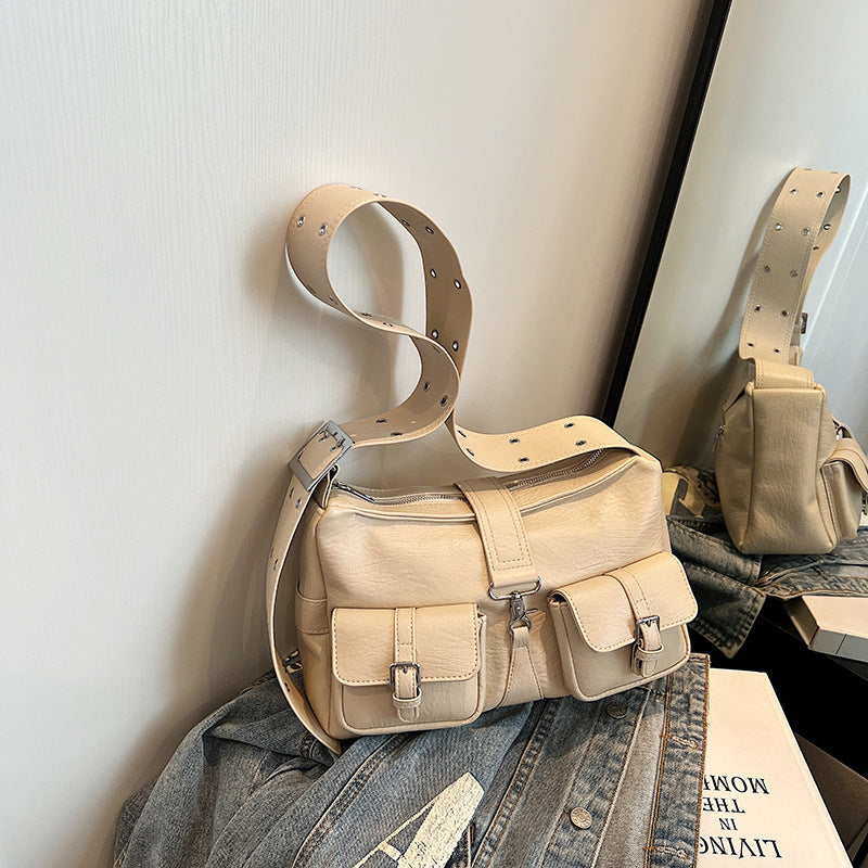 Large Capacity Locomotive Style Multi-Pocket Shoulder Bag 31x10x20