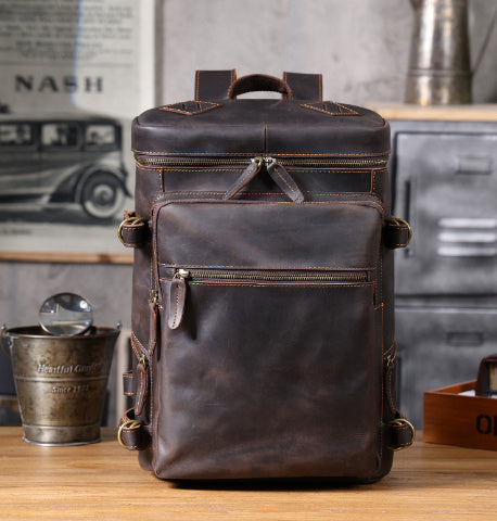 New Retro Crazy Horse Leather Men's Large Capacity 16 Inch Computer Bag