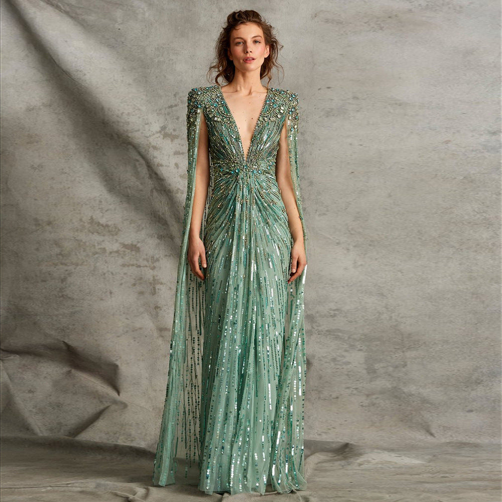 Elegant Long V-Neck Lace Dress in Multiple Colors